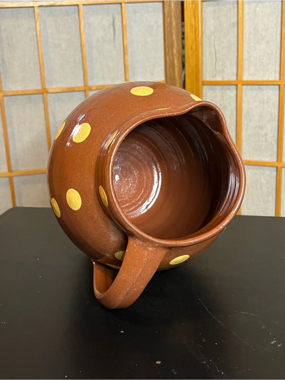 Vintage 2003 redware ceramic polka dot pitcher vase Wisconsin Pottery 8" - Picture 5 of 8